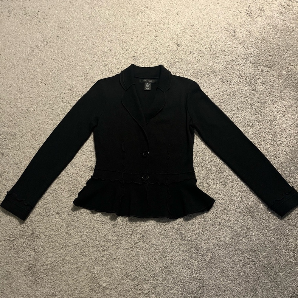 Nine West Black Long Sleeve 2 Button Sweater Jacket Size S